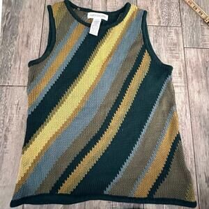 Vintage Jones New York Multicolor Cotton Striped Vest Sweater Size Medium